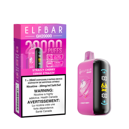 Elf Bar GH20K Disposable Vape, Sour Strawberry Dragonfruit flavour, 20,000 puffs, triple mesh coil, adjustable modes, rechargeable battery, premium disposable vape for Ontario and Quebec users.