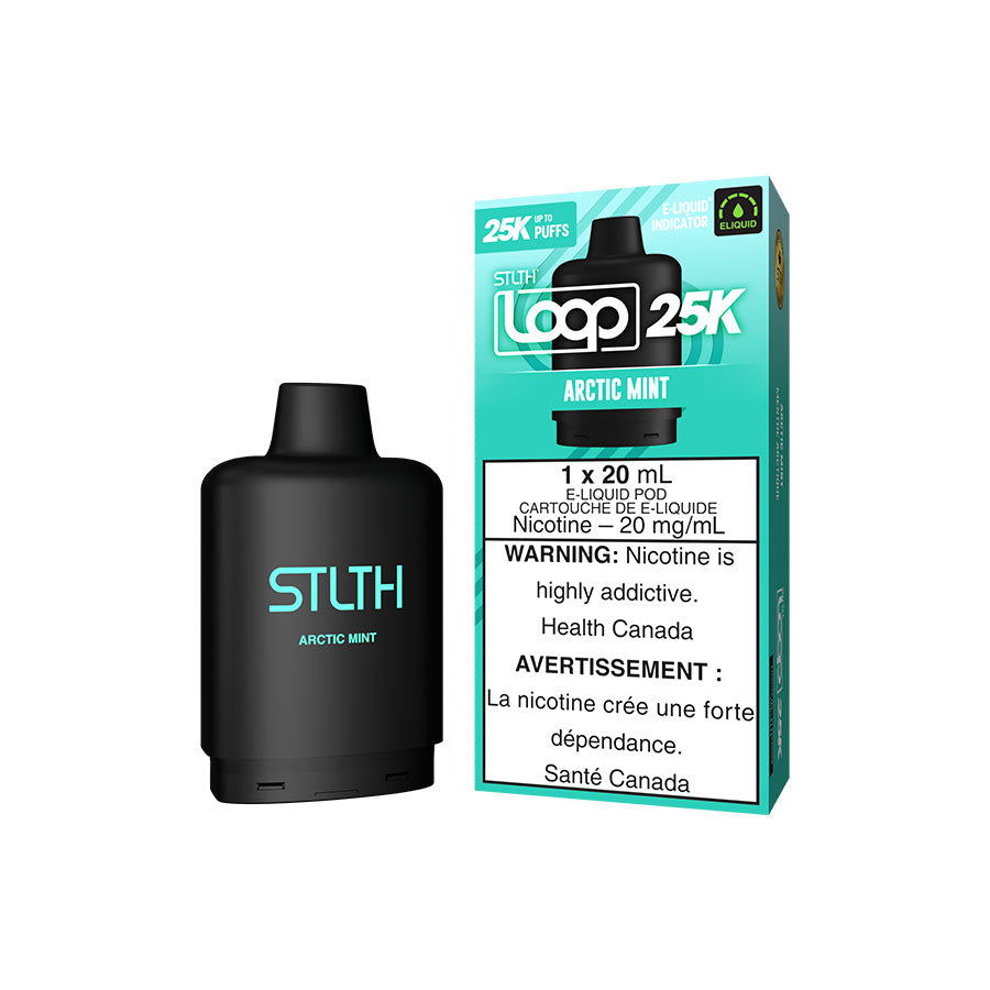 STLTH Loop 25K, Arctic Mint flavour, rechargeable vape device with 25,000 puff capacity, ideal for heavy vapers in Ontario and Quebec.