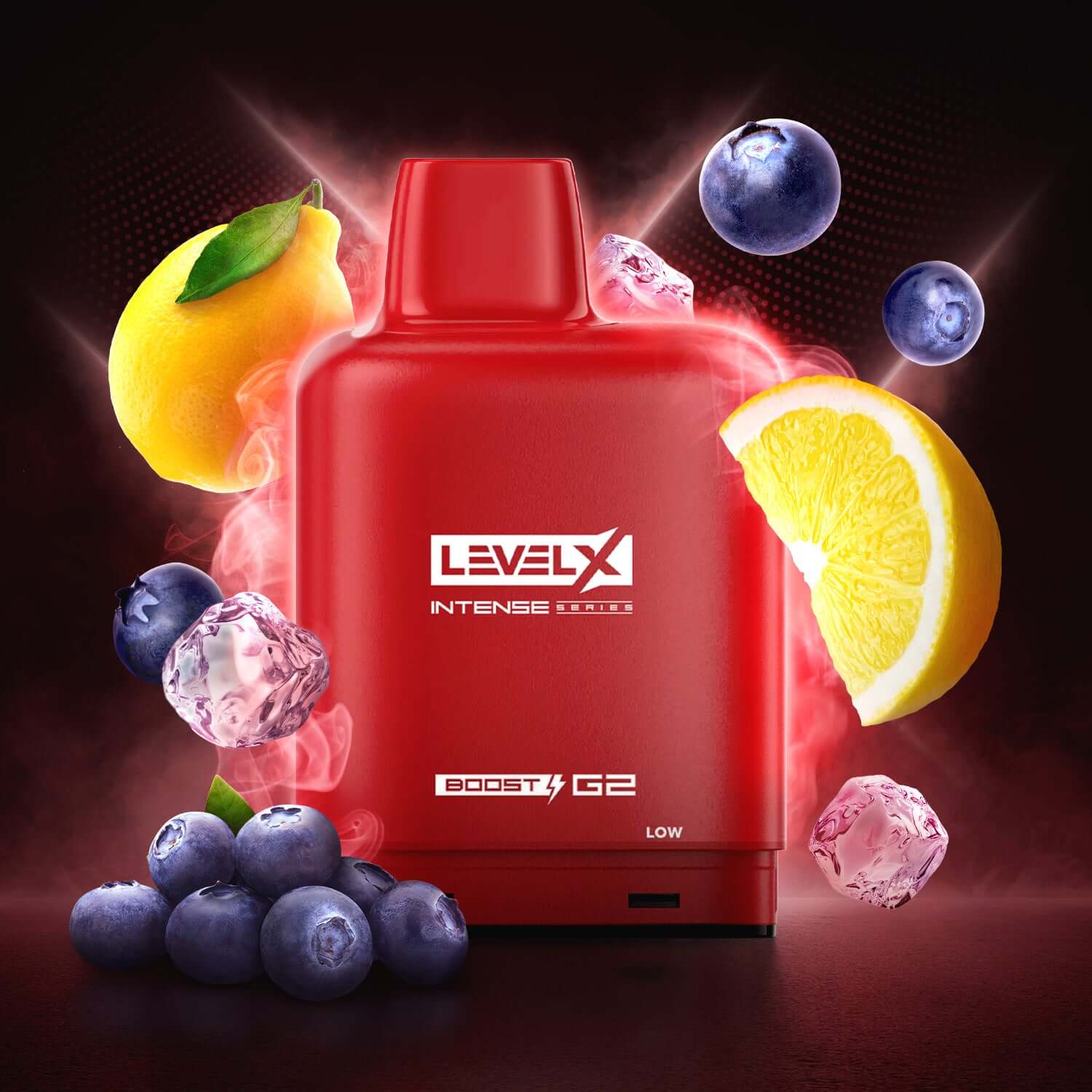 Flavour Beast Level X Intense Boost, Blue Razz flavour with intense 2X boost, advanced 23W battery technology for premium vaping, ideal for Ontario and Quebec users.