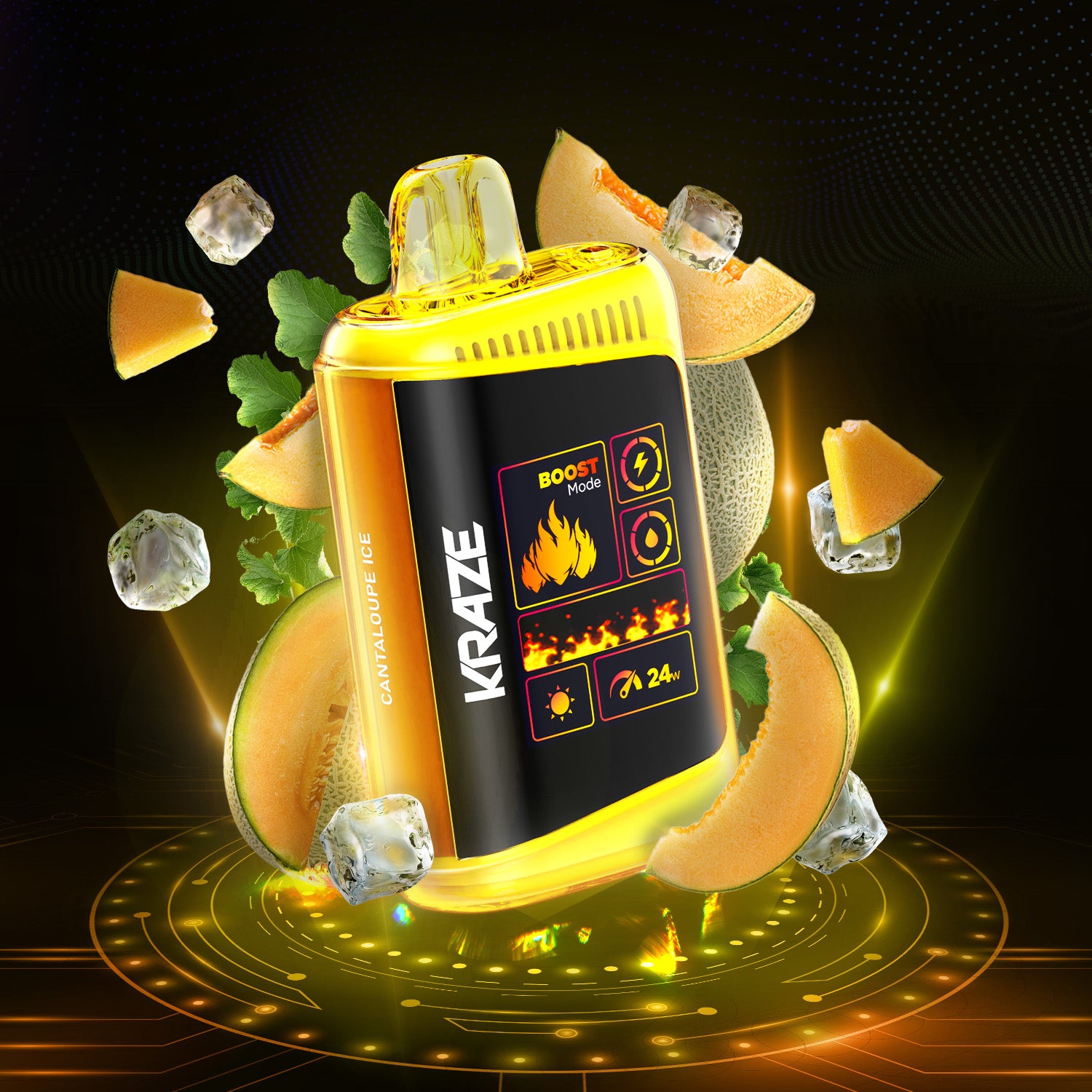 KRAZE HD Mega disposable vape, Mango Banana Orange Ice flavour, adjustable airflow, rechargeable battery, ideal for Ontario and Quebec vapers.