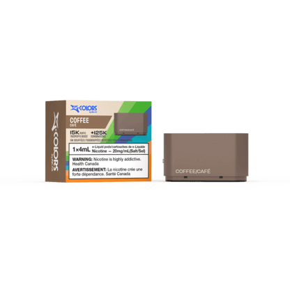 Z-Colors (Zpods) 15K Pods, Coffee flavour pod with adjustable wattage and 4ml capacity, designed for a personalized vape experience in Ontario and Quebec.