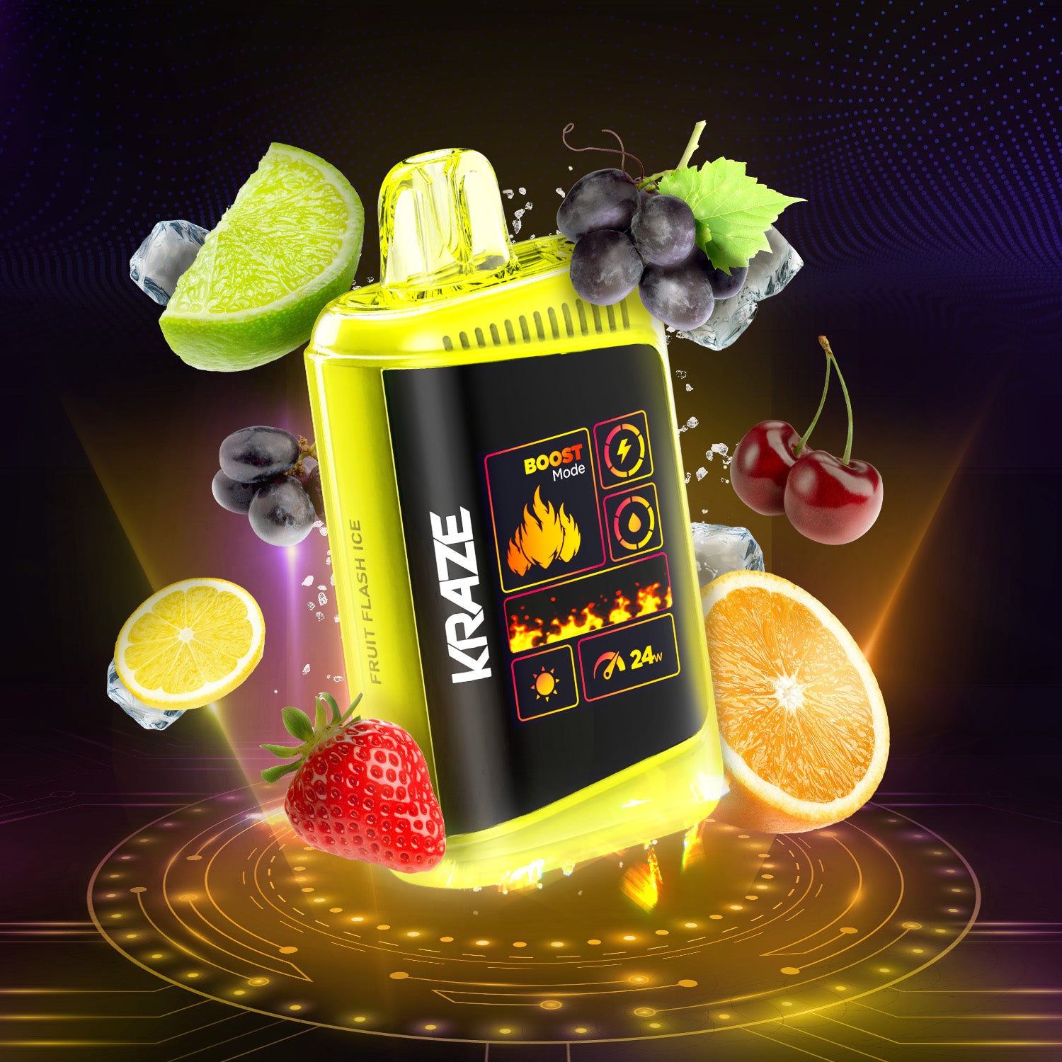 KRAZE HD Mega Blue Razz Lemon Ice flavour disposable vape with up to 20,000 puffs, 800mAh rechargeable battery, and adjustable airflow, designed for Ontario and Quebec vapers.