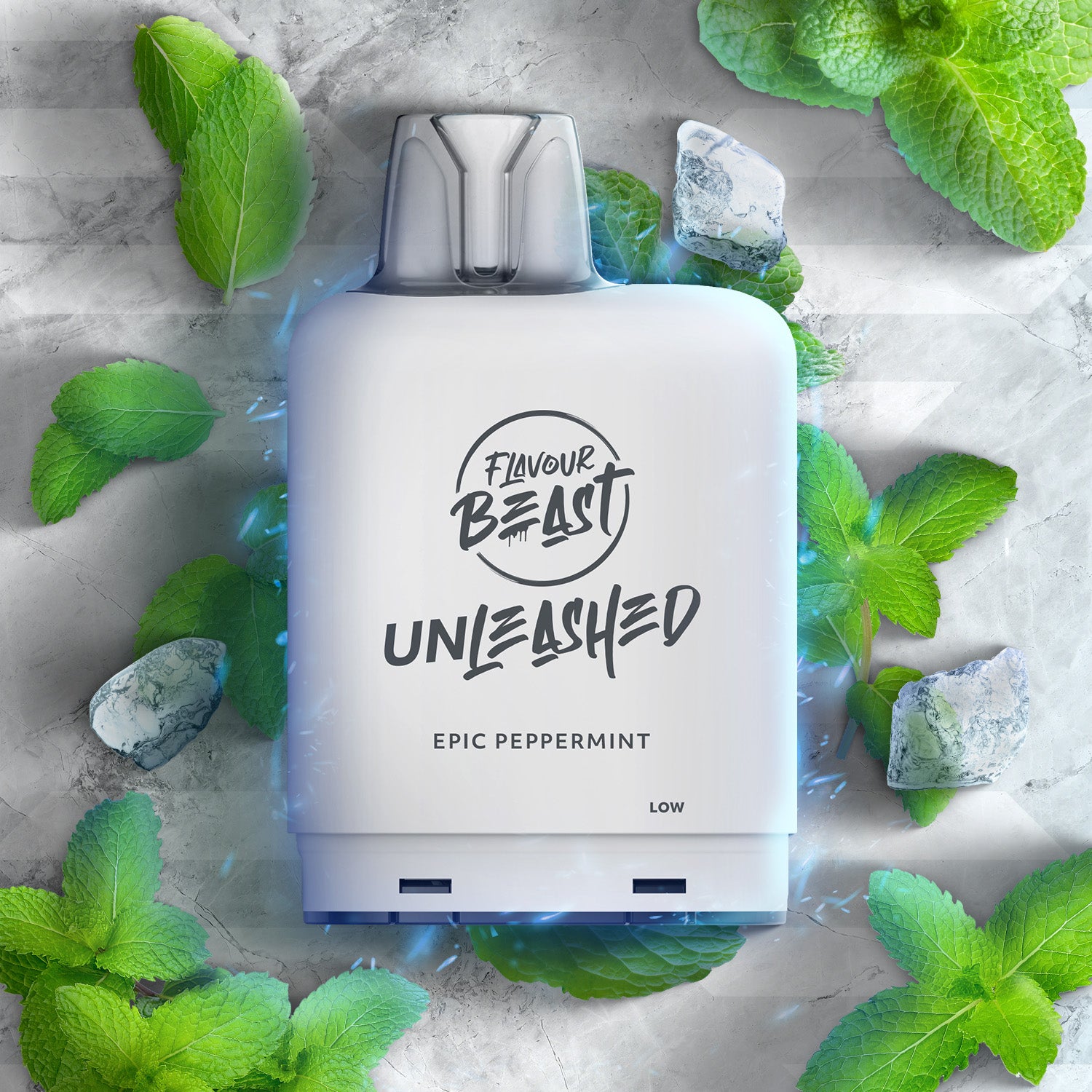 Flavour Beast Level X Unleashed Boost G2 Pod 25K, Epic Blue Razz Lemon Ice flavour pod with 23W Boost mode, delivering double flavour intensity, 25,000 puffs, designed for Ontario and Quebec vapers.