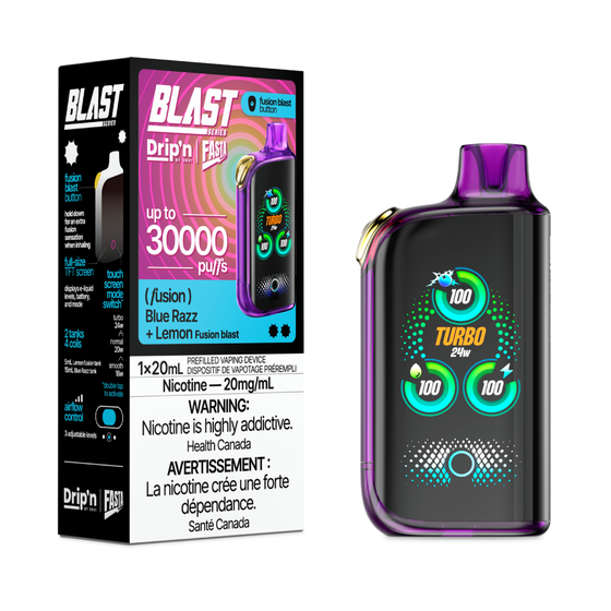 DRIP'N Fasta Blast 30K, Watermelon Cantaloupe Honeydew Ice flavour, refreshing and smooth vaping experience with adjustable nicotine content, ideal for vapers in Ontario and Quebec.