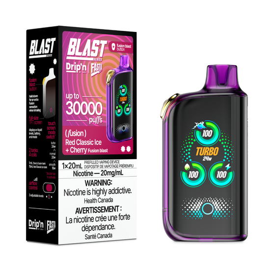 DRIP'N vape fasta blast 30K (Sour) Blue Razz Ice – premium disposable vape pod with icy ejuice flavor, popular in Hawkesbury, Ottawa, and across Ontario.