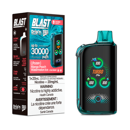 DRIP'N Fasta Blast 30K, Hawaiian Storm Ice flavour, adjustable cooling, up to 30,000 puffs, smooth and flavorful vape ideal for Ontario and Quebec vapers.