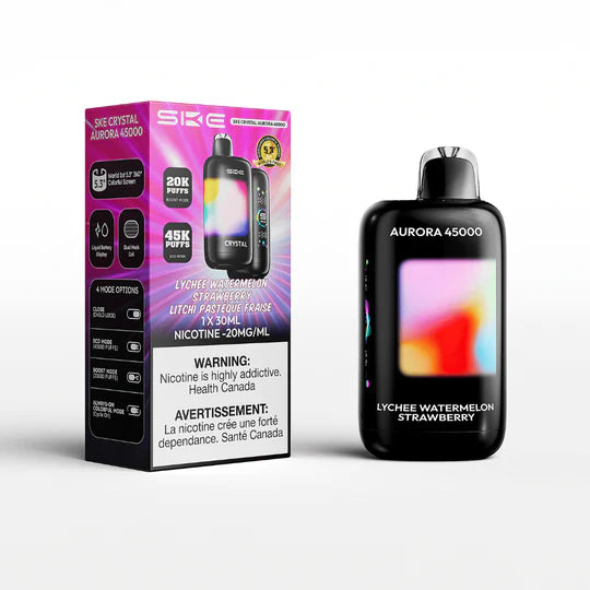SKE AURORA 45K, Mango Peach Watermelon flavour disposable vape, 45,000 puffs, dual mesh coil, 850mAh battery, premium taste and extended use, ideal for Ontario and Quebec vapers