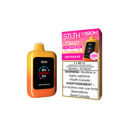 STLTH Vision 20K, Peach Blue Razz Ice flavour disposable vape with dynamic screen, up to 20,000 puffs, long-lasting and customizable vaping device, ideal for Ontario and Quebec vapers.