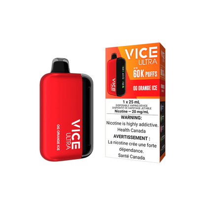 VICE Ultra, OG Orange Ice flavour, 60,000 puffs, adjustable airflow, rechargeable battery, flavourful vape experience for Ontario and Quebec vapers