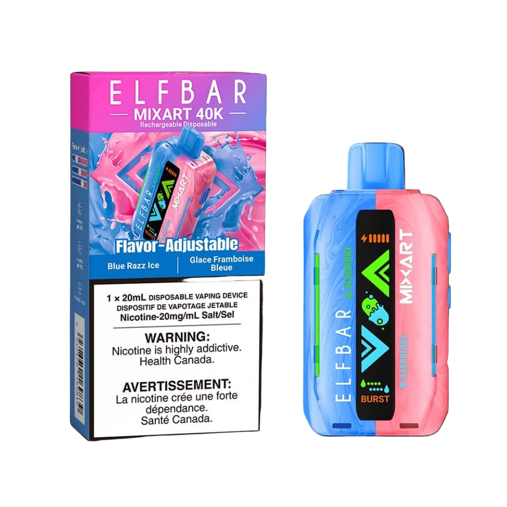 Elf Bar MixArt 40K Disposable Vape, Blue Razz Ice flavour with 20mg nicotine strength, high-quality disposable vape designed for customizable experience, ideal for Ontario and Quebec vapers.