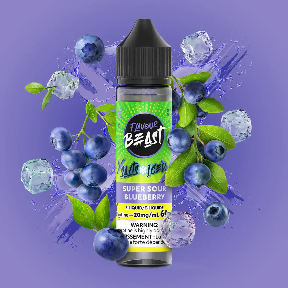 Flavour Beast E-Liquid Salt Iced 60mL, Slammin' STS Iced flavour with 20mg salt nicotine strength, smooth and ultra-rich vaping experience, ideal for Ontario and Quebec.