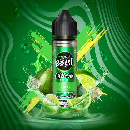 Flavour Beast Chuggin' Series Spritz bottle with lime graphics on a green background