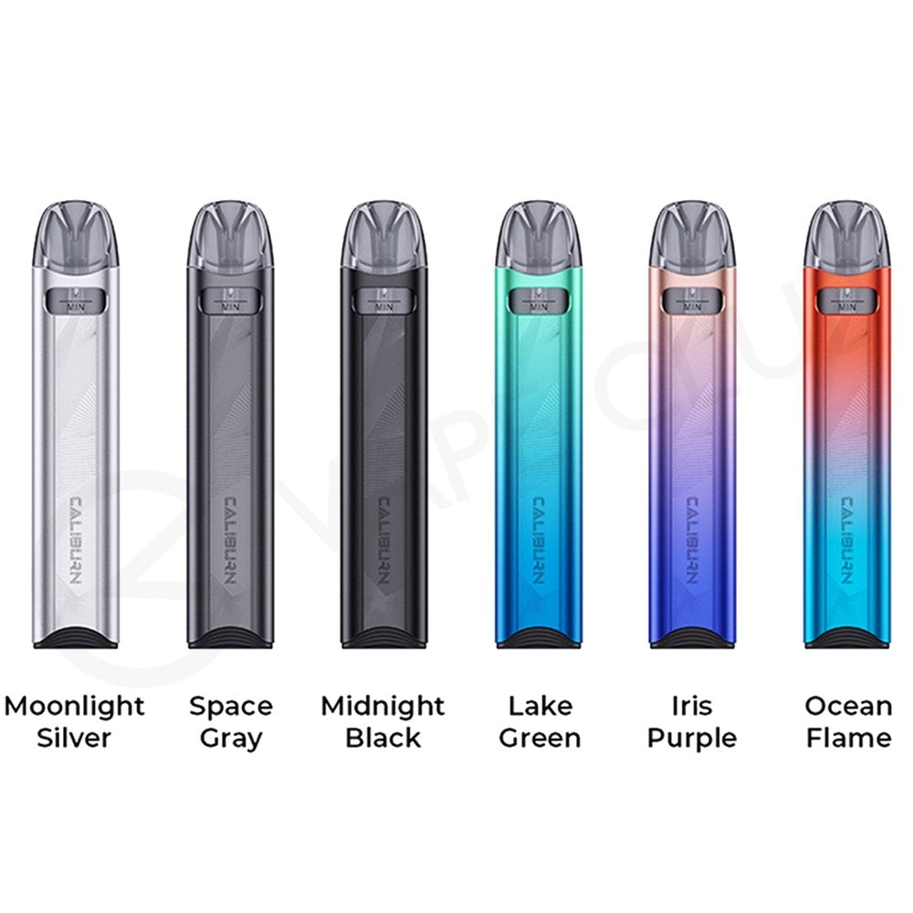 UWELL Caliburn A3S Pod Kit, Space Gray color, 520mAh battery, Pro-FOCS flavor tech, fast Type-C charging, designed for Ontario and Quebec vapers.