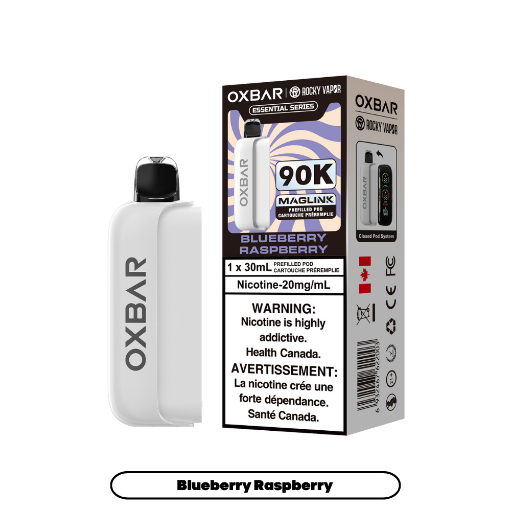 OXBAR 90K vape prerfilled pod device and packaging on a white background