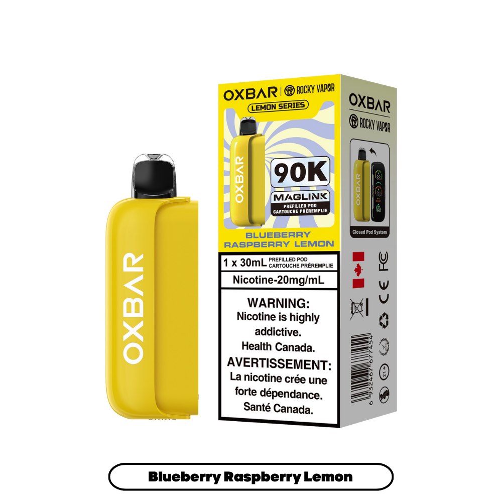OXBAR 90K vape prerfilled pod device and packaging on a white background