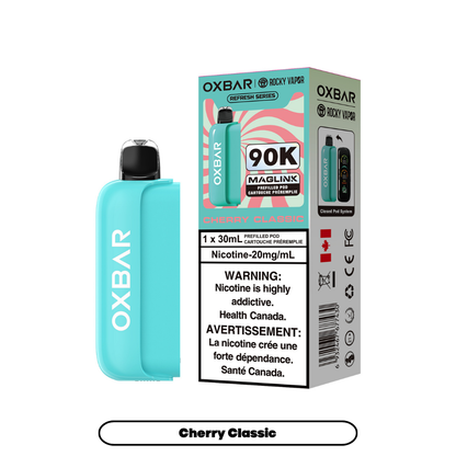 OXBAR 90K vape prerfilled pod device and packaging on a white background