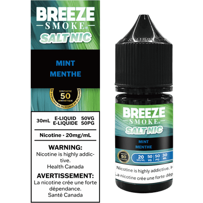 Breeze Smoke disposable pod device packaging with mint flavor on a white background