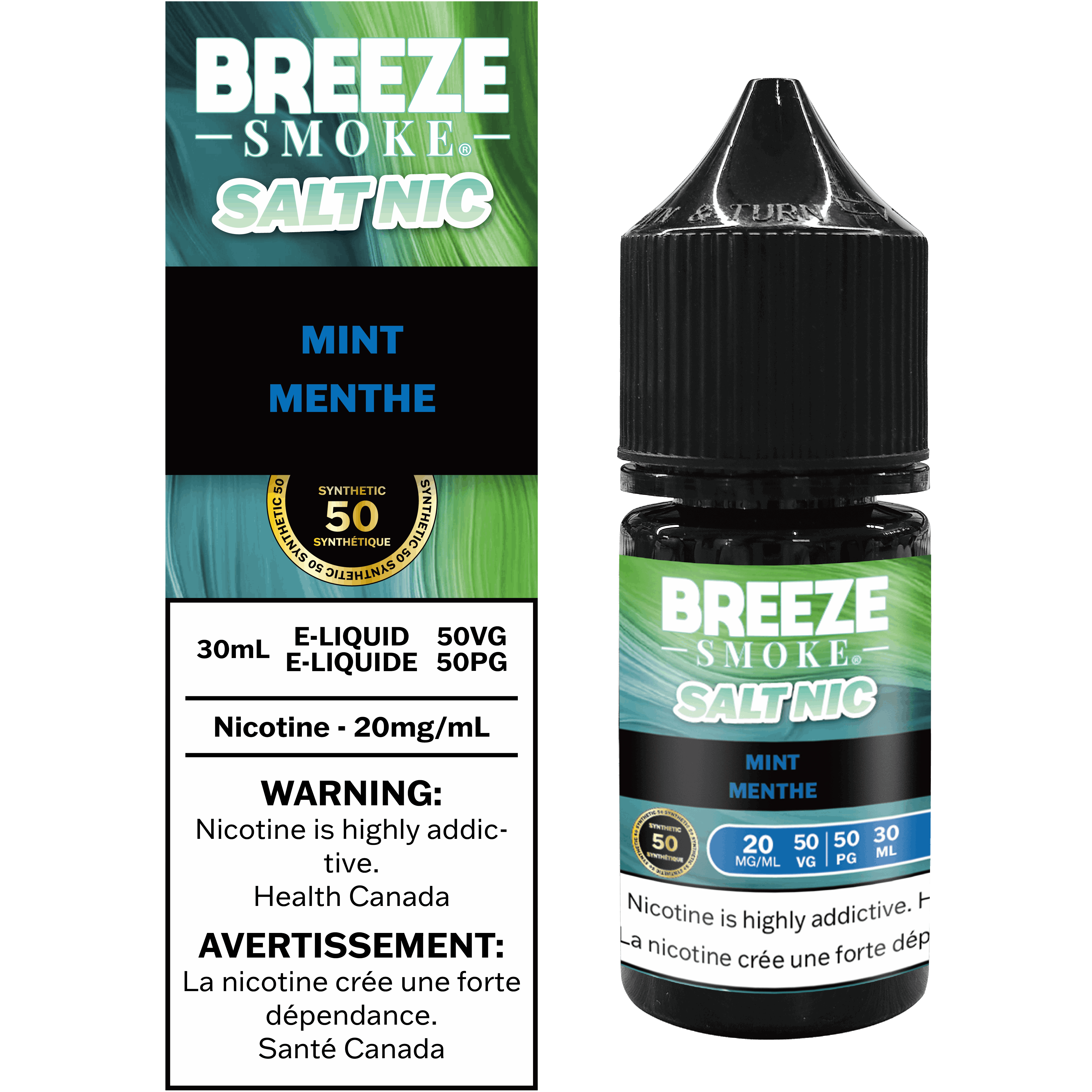 Breeze Smoke disposable pod device packaging with mint flavor on a white background