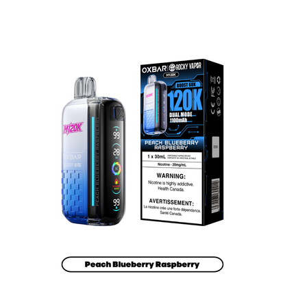 Rocky Vapor Oxbar M120K Disposable Vape in Peach Blueberry Raspberry flavour | Supa Vapes Canada