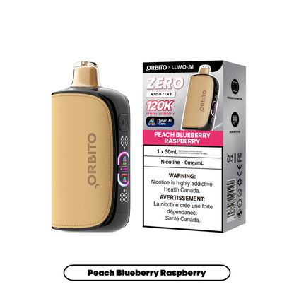 Orbito Lumo AI 120K Disposable Vape (0mg) in Peach Blueberry Raspberry flavour | Supa Vapes Canada