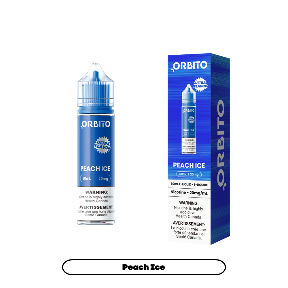 Orbito E-Liquid Salt Nicotine 60mL in Peach Ice flavour | Supa Vapes Canada