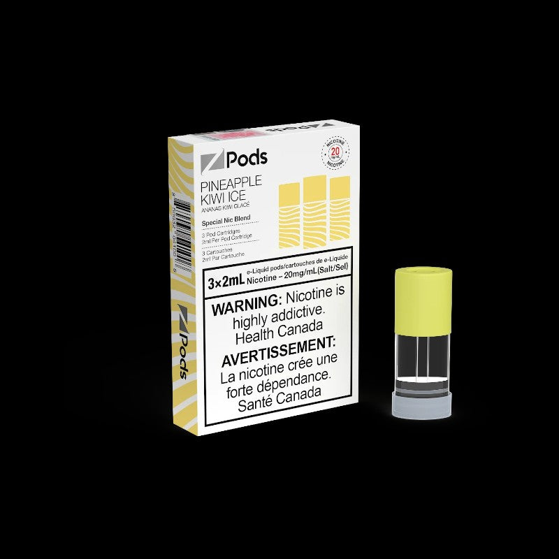 Z Pods, Fruity Pineapple Strawberry flavour, special nicotine blend for smooth and strong throat hit, ideal for Ontario and Quebec vapers.
