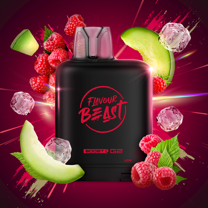 Flavour Beast Level X Boost 25K, Super Sour Blue Razz Iced flavour pod, 20mL capacity with up to 25,000 puffs, long-lasting and flavour-rich vaping experience, ideal for vapers in Ontario and Quebec.