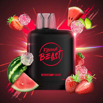 Flavour Beast Level X Boost 25K, Super Sour Blueberry Iced flavor pod, 20mL capacity with up to 25,000 puffs, intense refreshing taste, ideal for Ontario and Quebec vapers.