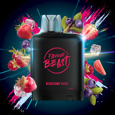 Flavour Beast Level X Boost 25K, White G.B flavour pod, premium hybrid vaping device with 25,000 puffs and large 20mL capacity, designed for Ontario and Quebec users.