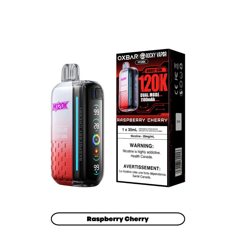 Rocky Vapor Oxbar M120K Disposable Vape in Raspberry Cherry flavour | Supa Vapes Canada