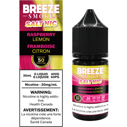 Breeze Smoke disposable vaping device packaging with raspberry lemon flavor on a white background