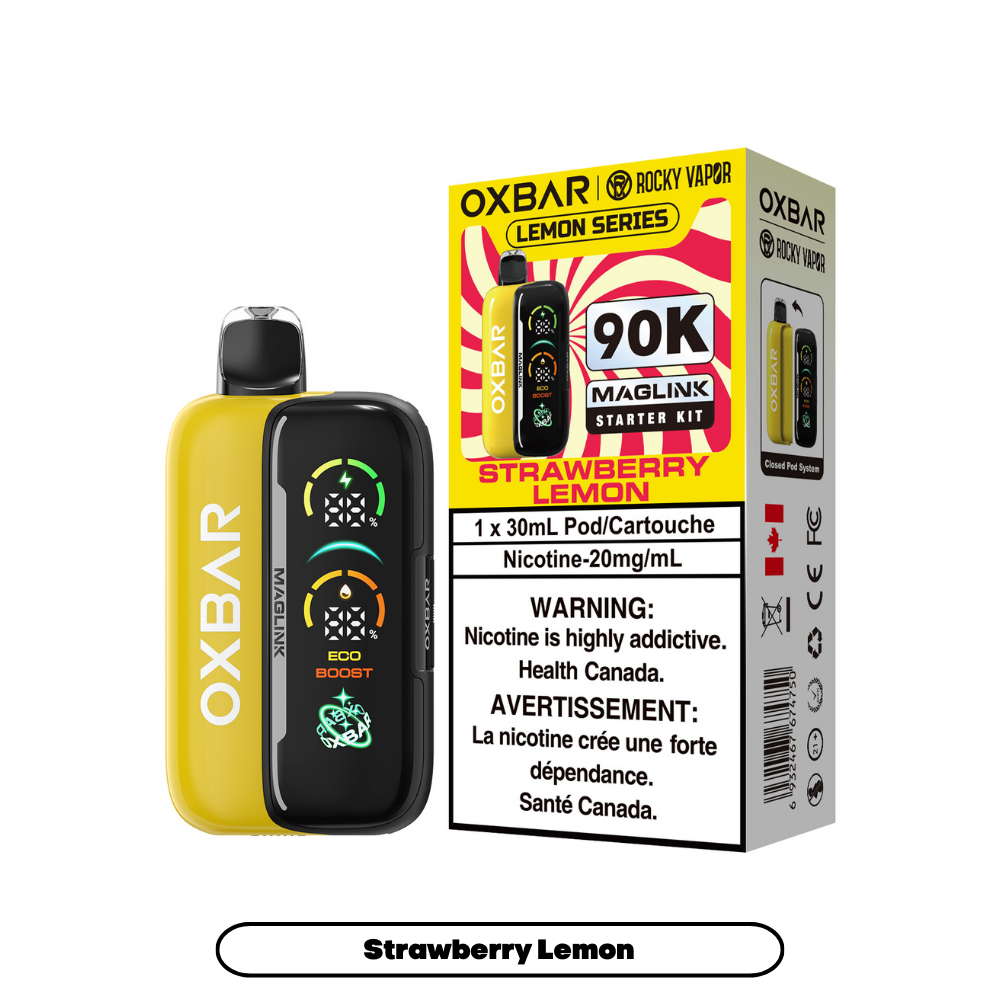 Rocky Vapor Oxbar Megalink Strawberry Lemon 90K on White Background