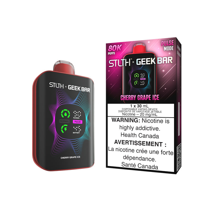 STLTH x Geek Bar 80K disposable vape — Cherry Grape Ice flavour | Supa Vapes Canada