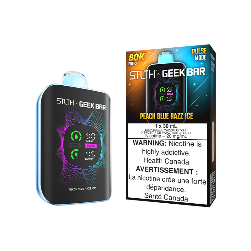 STLTH x Geek Bar 80K disposable vape — Peach Blue Razz Ice flavour | Supa Vapes Canada