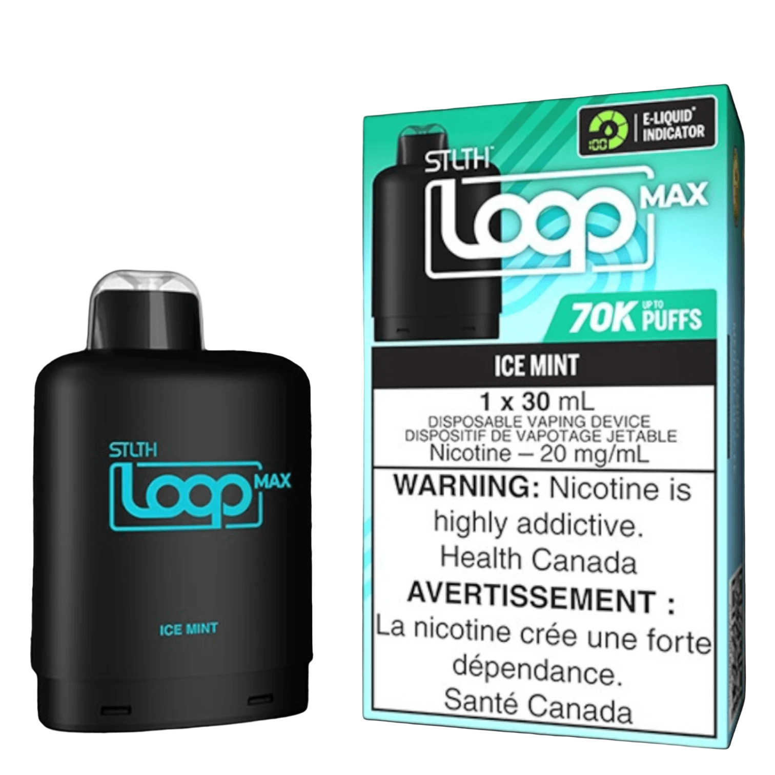 STLTH Loop MAX, Ice Mint flavour, refreshing menthol vape experience, optimized for long-lasting satisfaction in Ontario and Quebec.