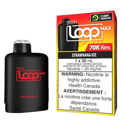 STLTH Loop MAX, Strawnana Ice flavour, smooth nicotine delivery, up to 70,000 puffs, rich flavour, ideal for Ontario and Quebec vapers.