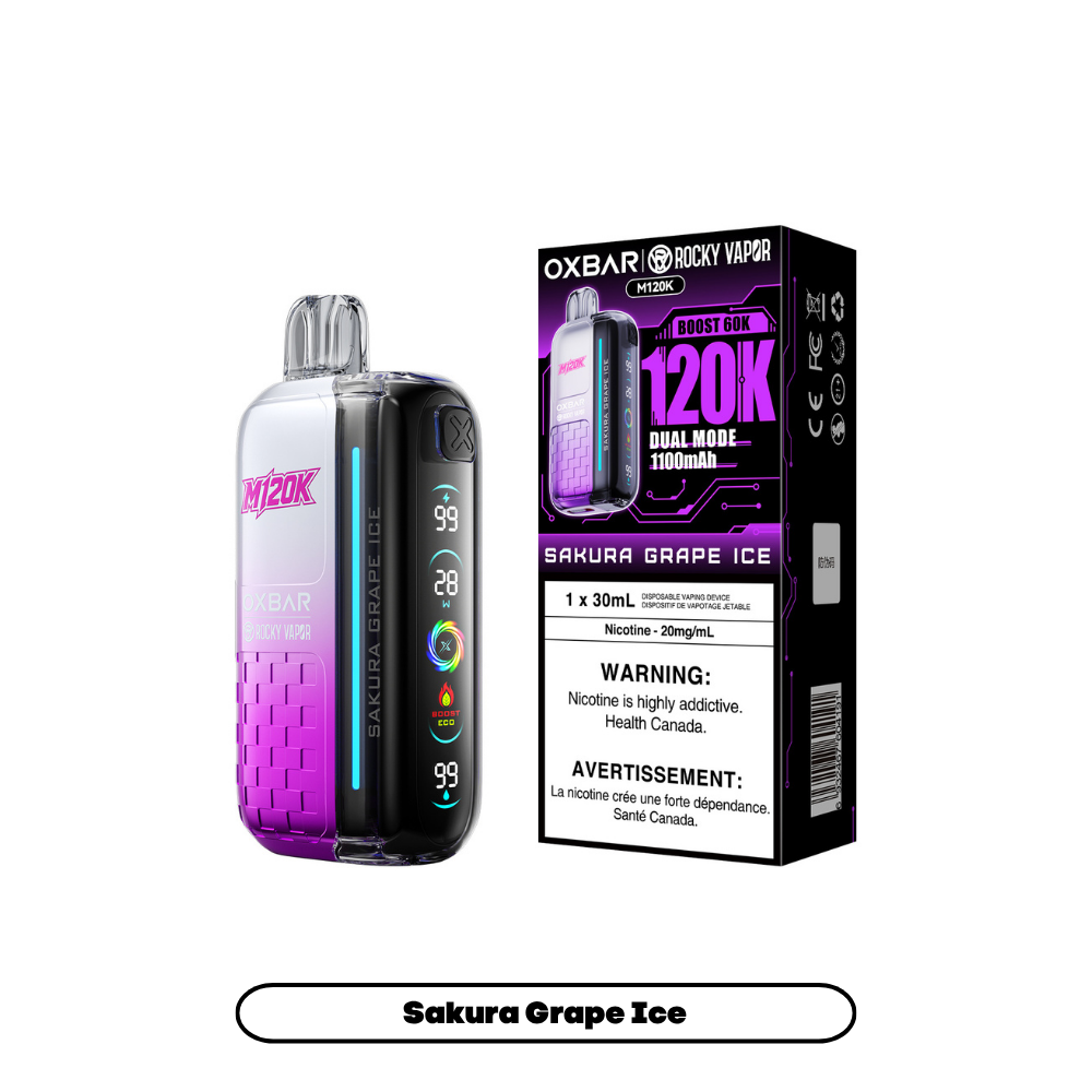 Rocky Vapor Oxbar M120K Disposable Vape in Sakura Grape Ice flavour | Supa Vapes Canada