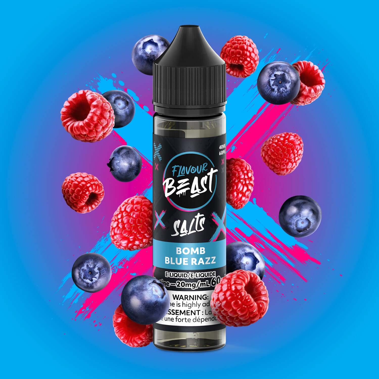 Flavour Beast E-Liquid Salt Nic 60mL, Trippin Triple Berry flavour, intense and smooth salt nicotine vape juice, crafted for robust and flavorful hits, ideal for Ontario and Quebec vapers.