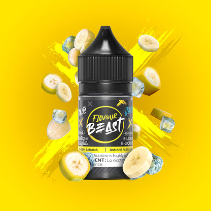 Flavour Beast E-Liquid Salt 30mL, Blazin Banana Blackberry flavour, 20mg nicotine salt strength, robust and smooth vaping experience, ideal for Ontario and Quebec vape users.