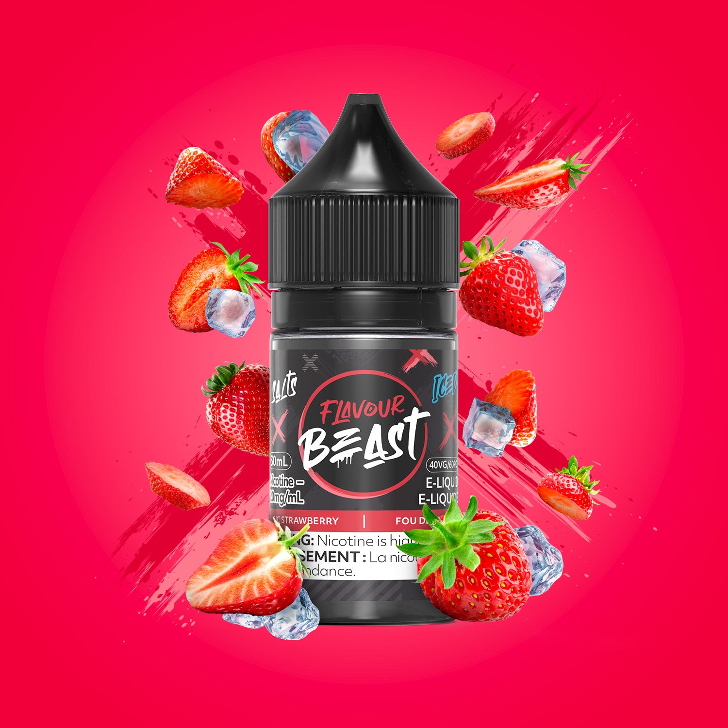 Flavour Beast E-Liquid Salt, Mad Mango Peach flavour, 30mL bottle with 20mg nicotine salt, bold and smooth vaping experience, designed for Ontario and Quebec vapers.