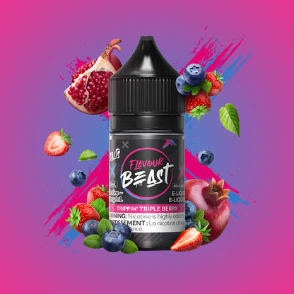 Flavour Beast E-Liquid Salt, Savage Strawberry Watermelon Iced flavour, 30mL bottle with 10mg nicotine, intense and refreshing vaping experience, perfect for Ontario and Quebec vapers.