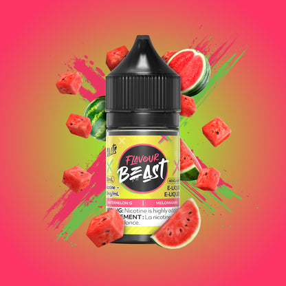 Flavour Beast E-Liquid Salt 30mL, Savage Strawberry Watermelon Iced flavour with 20mg nicotine salt, intense and smooth vaping experience, designed for Ontario and Quebec vapers.