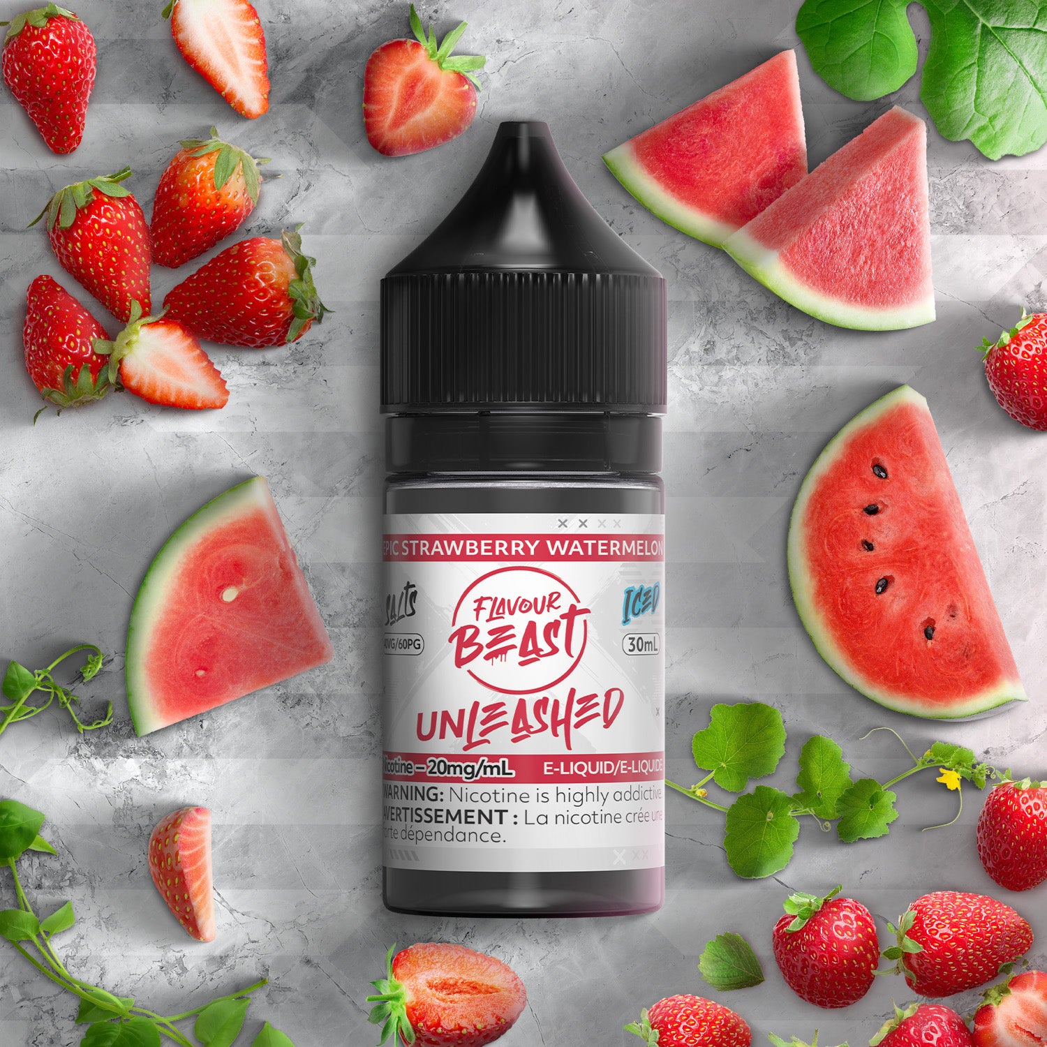 Flavour Beast Unleashed E-Liquid, Epic Fruit Bomb Ice flavour, smooth salt nicotine vape, rich and refreshing experience, ideal for Ontario and Quebec customers.