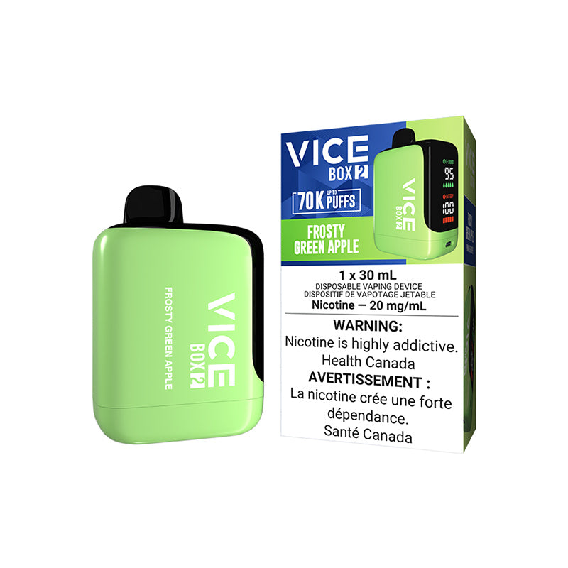 VICE Box 2, Banana Ice flavour, smooth and refreshing taste, optimal nicotine satisfaction, perfect for vapers in Ontario and Quebec.