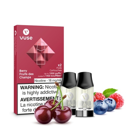 VUSE Epods (2 PCK), Blue Raspberry flavour with 2% (20mg) nicotine strength, smooth and flavorful vape pods, ideal for vapers in Ontario and Quebec.