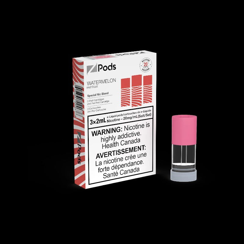 Z Pods Ice Peachy Strawberry flavour pod with special nicotine blend combining salt nic and freebase e-liquid for a smooth yet powerful hit, ideal for Ontario and Quebec vapers.