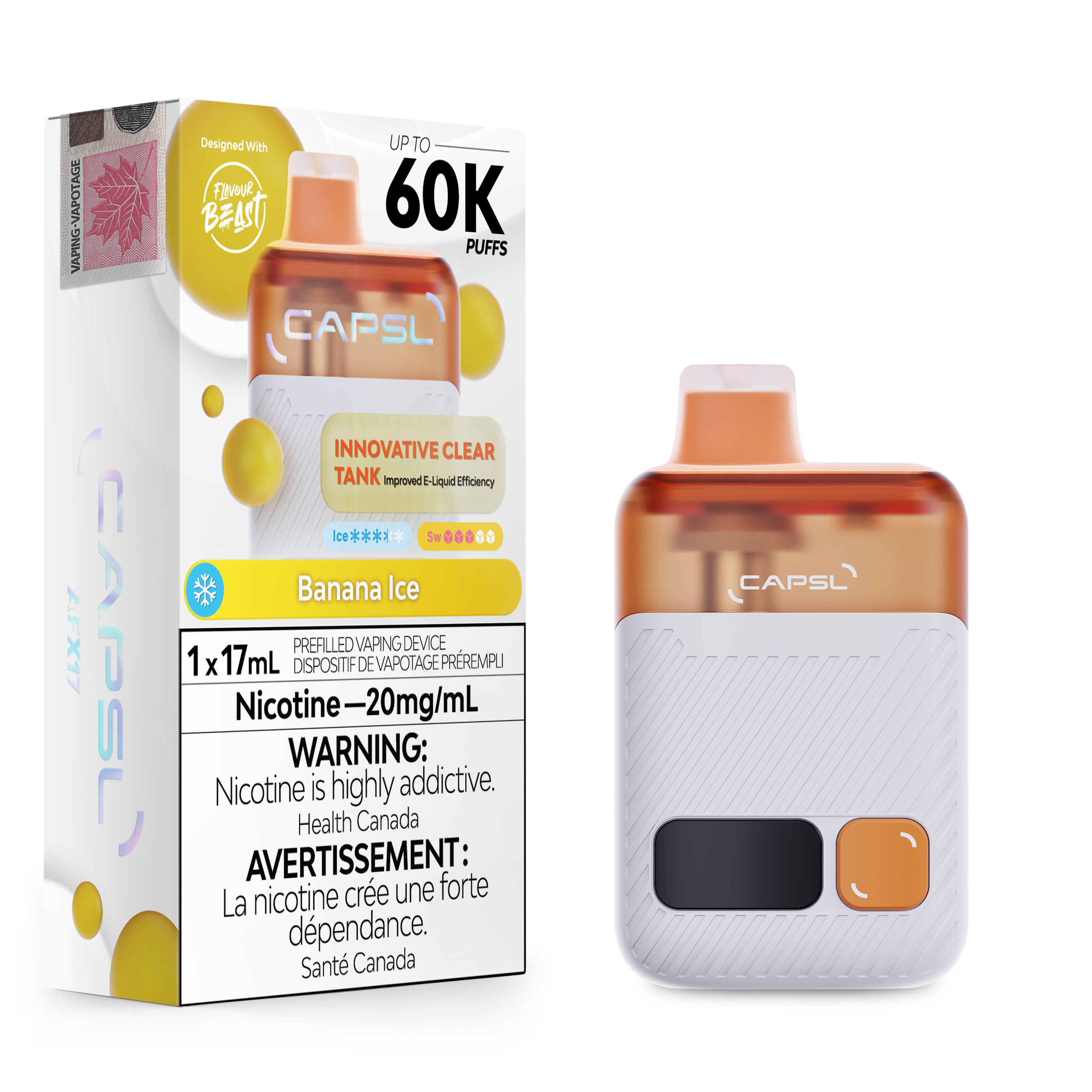 CAPSL AFX17 Disposable Vape in Banana Ice flavour - 17mL capacity e-cigarette.