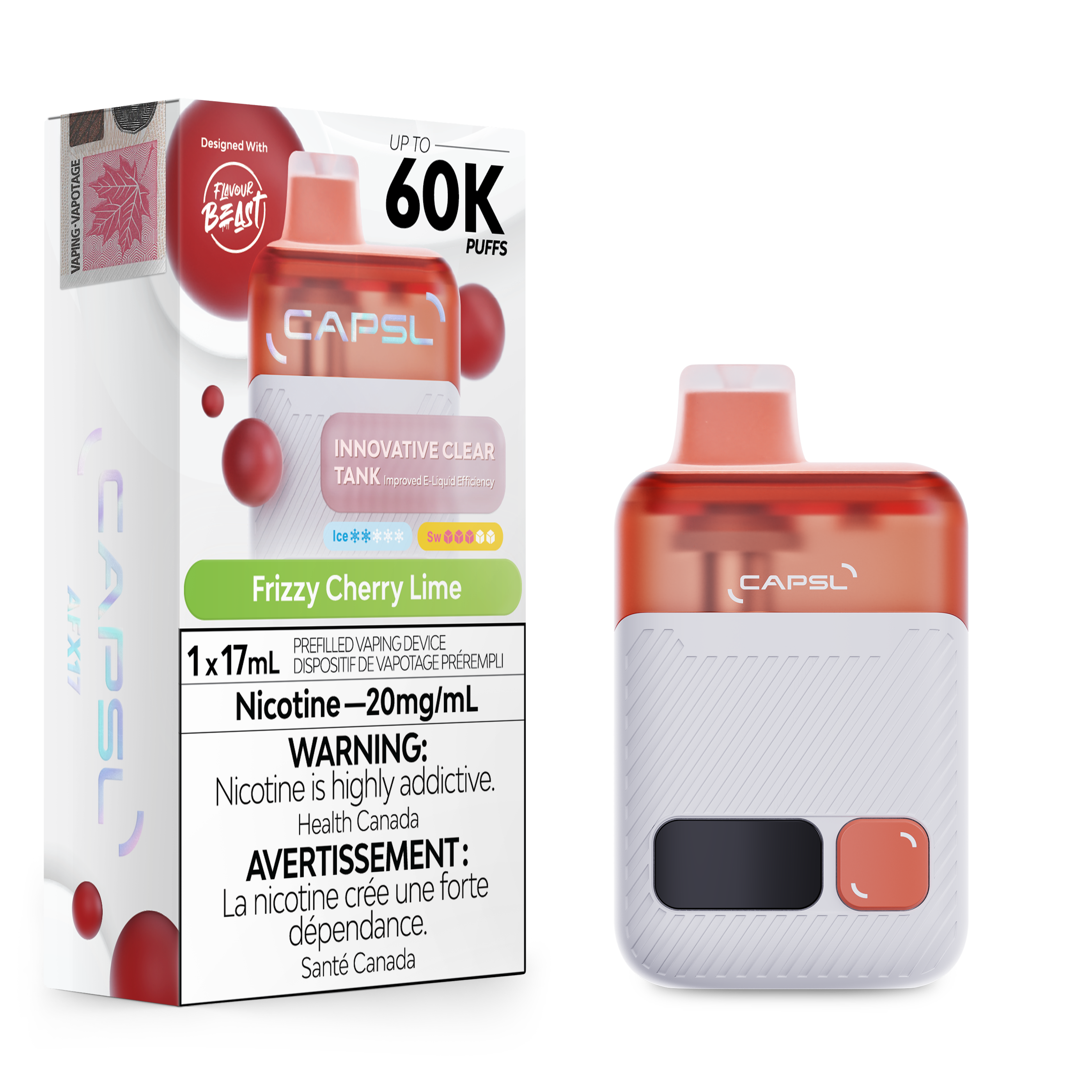 CAPSL AFX17 Disposable Vape in Frizzy Cherry Lime flavour - 17mL capacity e-cigarette.