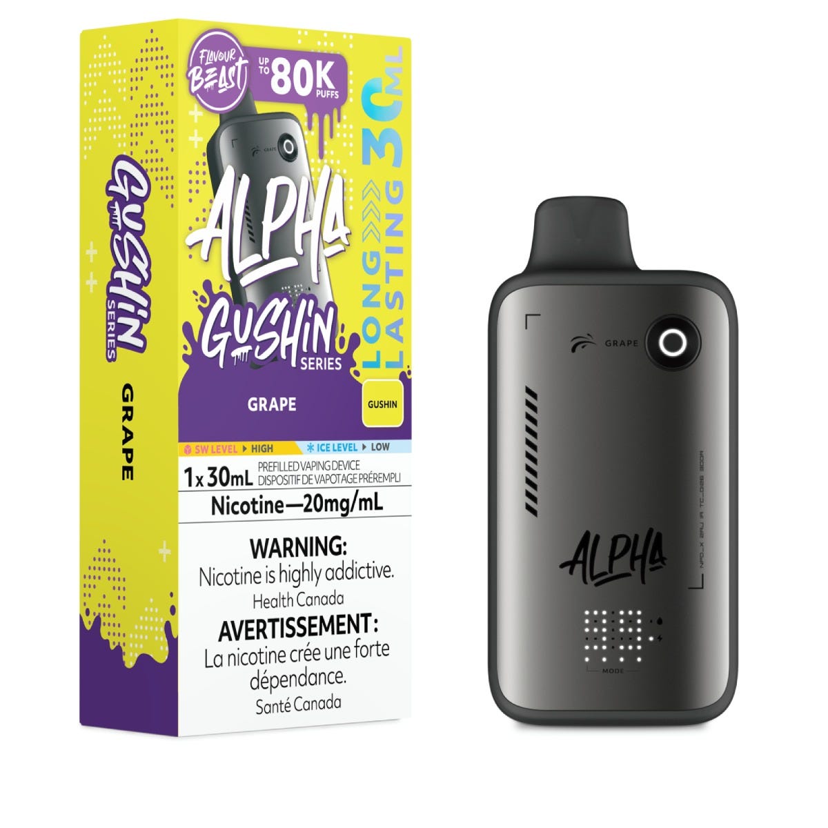 Flavour Beast Alpha 80K disposable vape — Gushin Grape flavour | Supa Vapes Canada