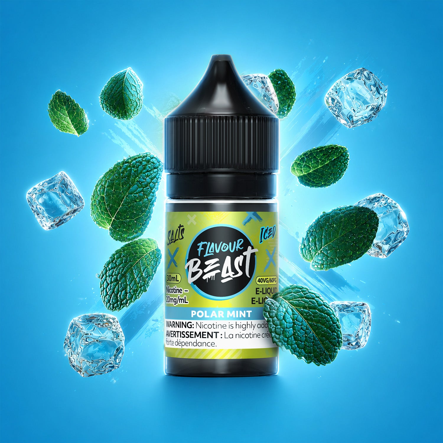Flavour Beast Polar Mint Iced 30mL salt nicotine e-liquid, 20mg/mL, pure peppermint with deep menthol cooling, for refillable pod systems, available at Supa Vapes Canada.